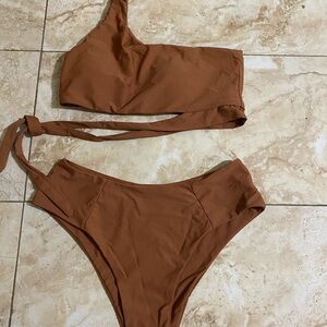 Source Unknown One-Shoulder Tan Bikini
